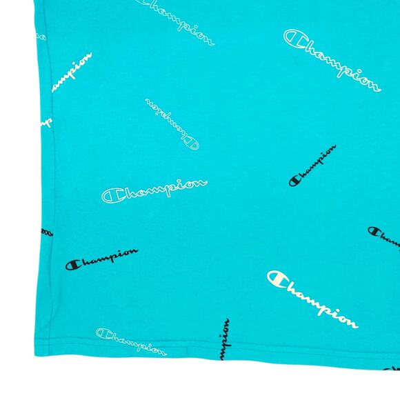 Champion Shirt Mens Medium Blue All Over Print Logo Graphic Tee T-Shirt Cotton - Picture 11 of 12